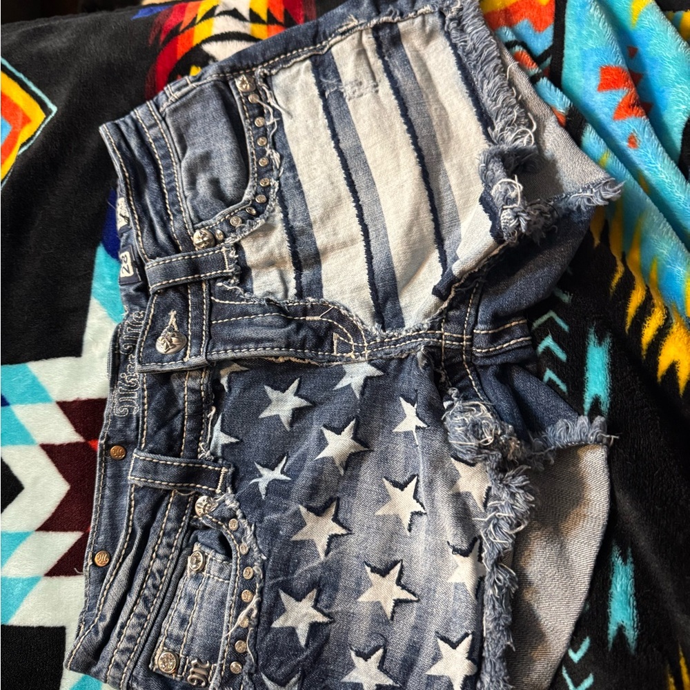 Miss Me Blue and White Jean Shorts